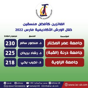 جامعة عمر المختار تحتل الترتيب الأول علي مستوي مؤسسات التعليم العالي في ليبيا.